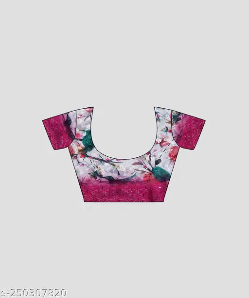 Printed saree blouse with digital work v-neck