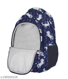 Blue polyester school backpack with flying unicorn design for students Class 1-8