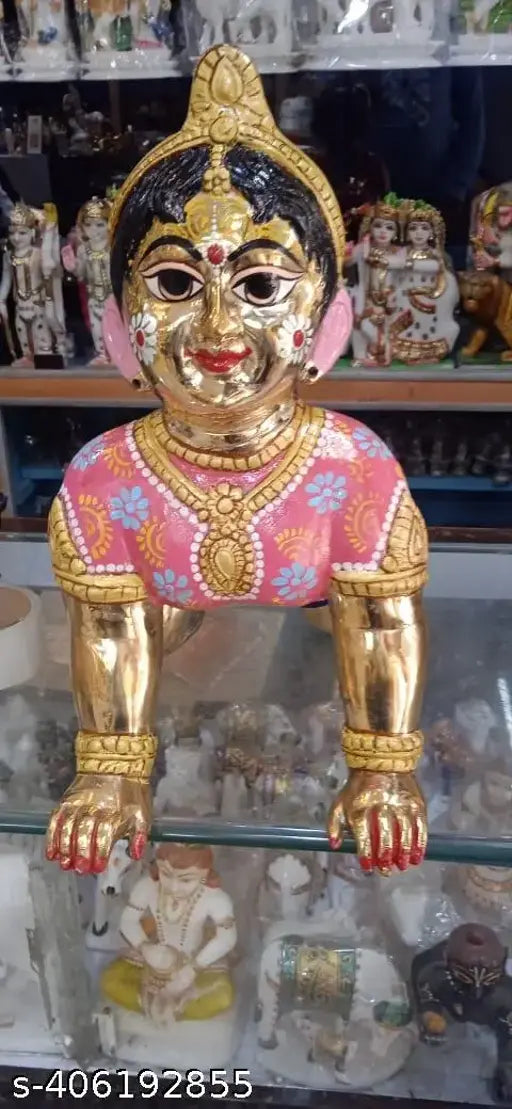 Pure brass Krishna idol, size 5, traditional Indian statue (1 ft height, 0.5 ft width and breadth)