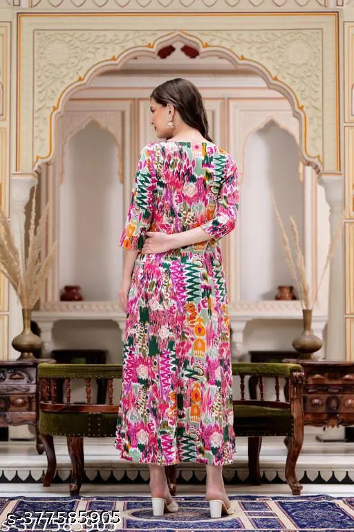 Multi-color rayon kurta, three-quarter sleeve, printed combo, Indian traditional wear. [S:36in], [M:38in], [L:40in], XL:42in, XXL:44in, XXXL