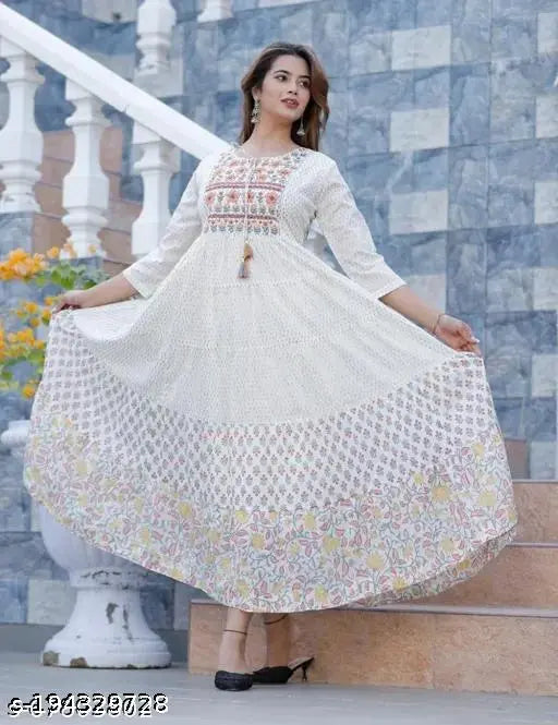 Traditional Rayon Anarkali Dress Set, festive wear featuring embroidered kurti and dupatta for girls, India-origin