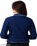 Blue denim jacket, three-quarter sleeves, solid design. Quality denim west from India