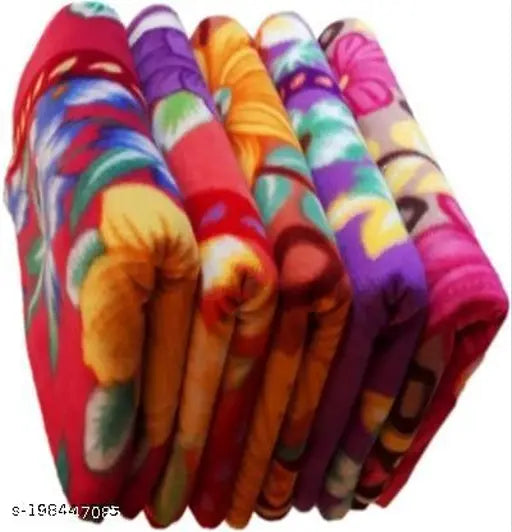 Multicolor floral print Polar fleece lightweight blankets for double bed - pack of 5, ideal for light winters and AC use