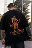 Men's Parampurush black printed cotton blend T-shirt, short sleeves with oversized fit, available in S, M, L, XL, XXL