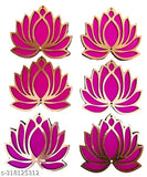 Handcrafted pink & golden 12-piece Lotus DIY rangoli kit for festive home decor, made from durable pinewood with vibrant vinyl finish