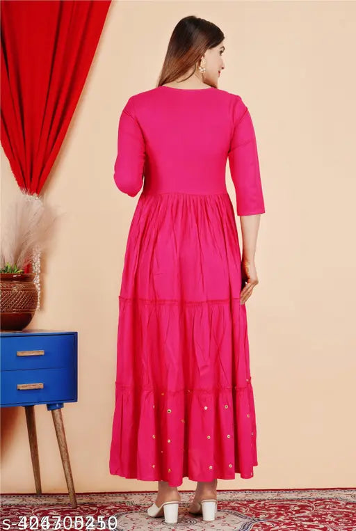 Embroidered rayon kurta, traditional Indian attire with three-quarter sleeves and embellished patterns. Rani 666 design from Shyam Fashion Creation, perfect for functions, festivals, parties, and weddings. Made in India