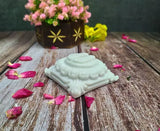 Off-white Marble Lakshmi Charan Paduka for Puja (7x7cm), handcrafted and hand-painted Indian artisan work