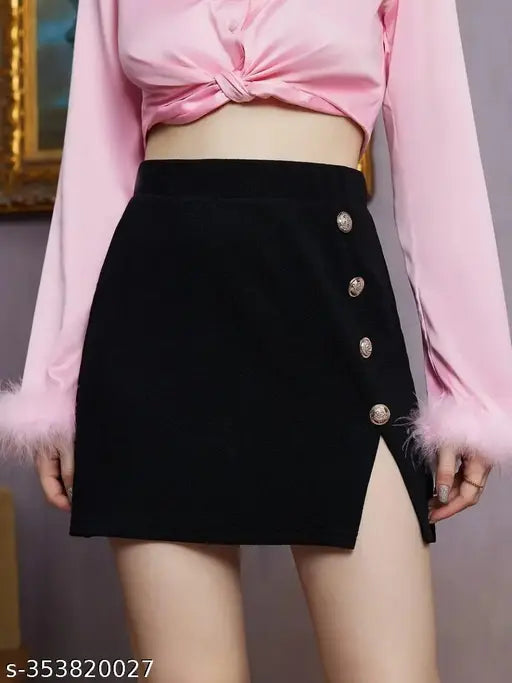 Black faux leather skirt, bodycon fit, mini length, for women