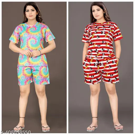 Women's polycotton printed co-ords set - night suit & dress, low price, India-made, minimal design for restful sleep