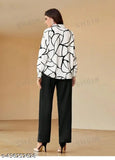 Silk blend long sleeved modern top with polyester bottom, stylish women's fashion from India
