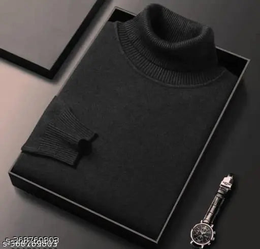 High neck cotton blend sweatshirt, solid pattern winter wear for cold weather layering