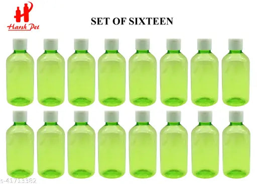 Green PET round fliptop cap water bottles (set of 16), 100% BPA free, recyclable, and safe for the environment with adjustable spray settings and extended trigger, made in India