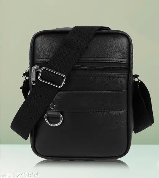 Men's stylish leather messenger bag, black