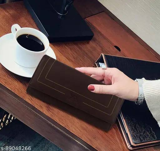 Brown leather clutch purse with 6 card slots