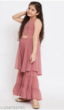 Georgette girls casual kurta and pallazo set, sleeveless top with printed design, solid bottom - perfect for parties, weddings, birthdays, festivals. Colors may vary slightly. Made in India