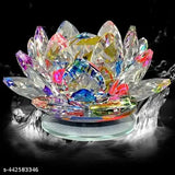 Transparent crystal lotus for positive energy, good luck & prosperity (color: multi), handcrafted glass product for Feng Shui, attracts harmony and wealth