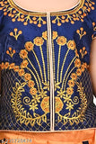 Art silk blue-orange lehenga & net dupatta set, embellished with intricate embroidery. Indian ethnic party wear for girls aged 3-9 years