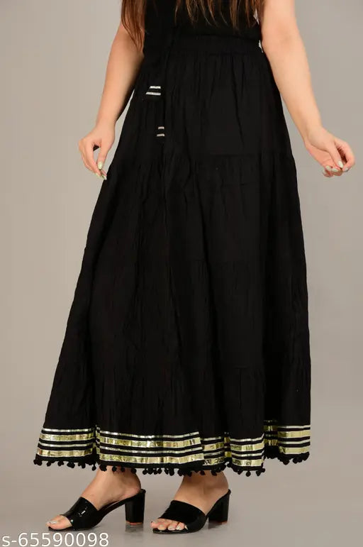 Cotton self-design net skirt for women with laces, genuine produce by cotton material, available in various sizes from 26 to free size, originates from India