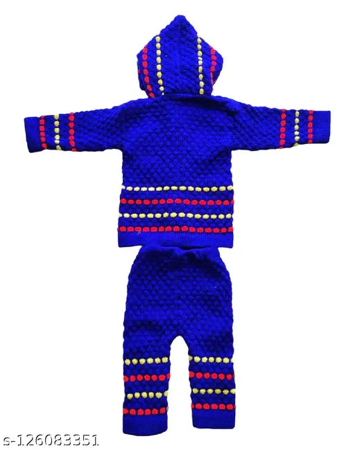 Woolen knitted front open sweater with hood & booties (self-design), ideal for newborn baby boys and girls aged 0-6 months, warm winter wear