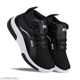 Black and white sports shoes for kids with Velcro closure