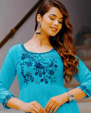 Rayon, embroidered, three-quarter sleeve G M BLUE blouse on hanger