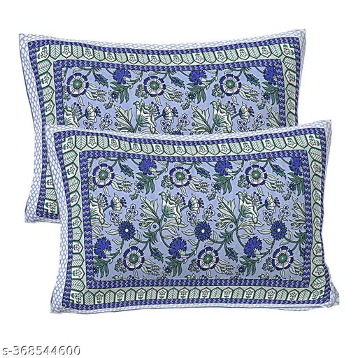 Cotton Jaipuri King Size Double Bedsheet with ethnic motifs, ideal for summer, comes with 2 zippered pillow covers