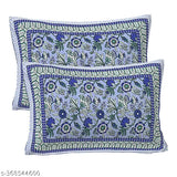 Cotton Jaipuri King Size Double Bedsheet with ethnic motifs, ideal for summer, comes with 2 zippered pillow covers
