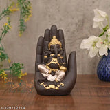Hand-carved, poly resin Ganesh idol decorative showpiece for Feng Shui or Vastu, size 10x10x15cm. Religious figurine for home or office decor