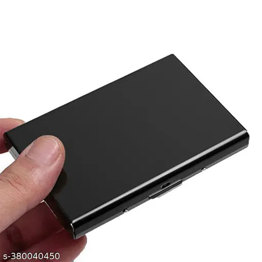 Black water-resistant stainless steel RFID protected business card holder, ideal for debit/credit cards