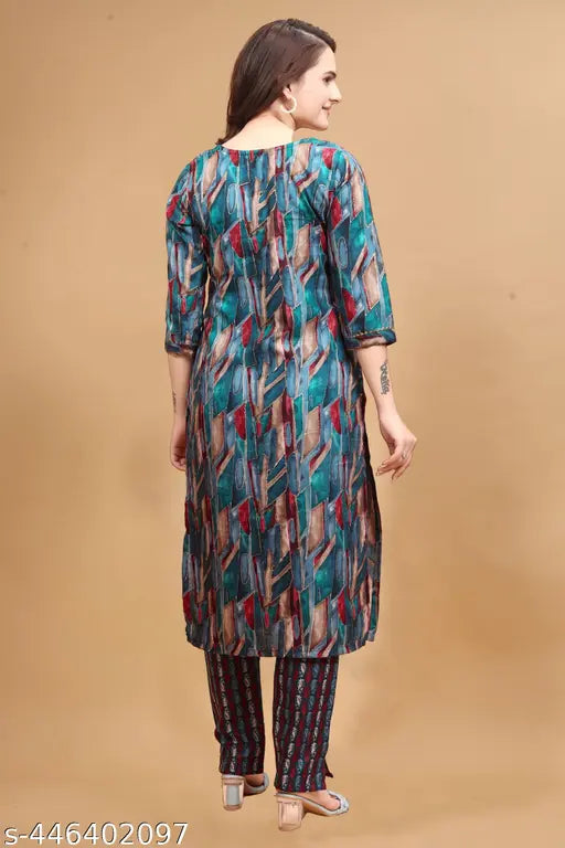 Cotton Blend Three-Quarter Sleeve Printed Kurti for Women, Indian Ethnic Anarkali Set