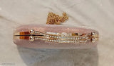 Pink fabric bridal clutch with diamond accents