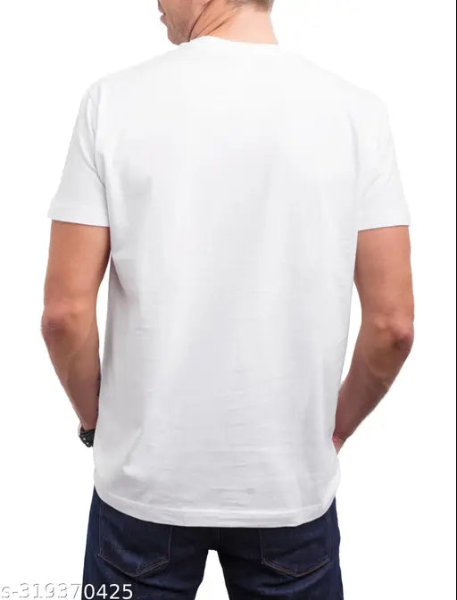 White polyester men's short sleeve t-shirt with printed couple design, made in India