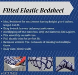 Golden glace cotton elastic fitted bedsheet & pillow covers (queen size), geometric pattern, summer-ready, neat fit, 180 thread count