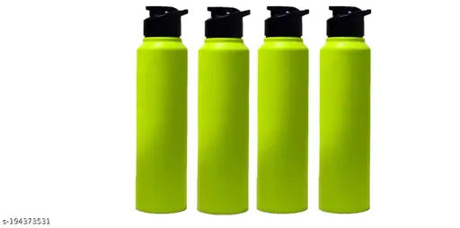 Green chrome stainless steel sports bottles (set of 4) - durable, leak-proof, fridge-friendly water bottles for active lifestyles