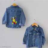 Denim jacket with boys bear and tiger patches, children's clothing