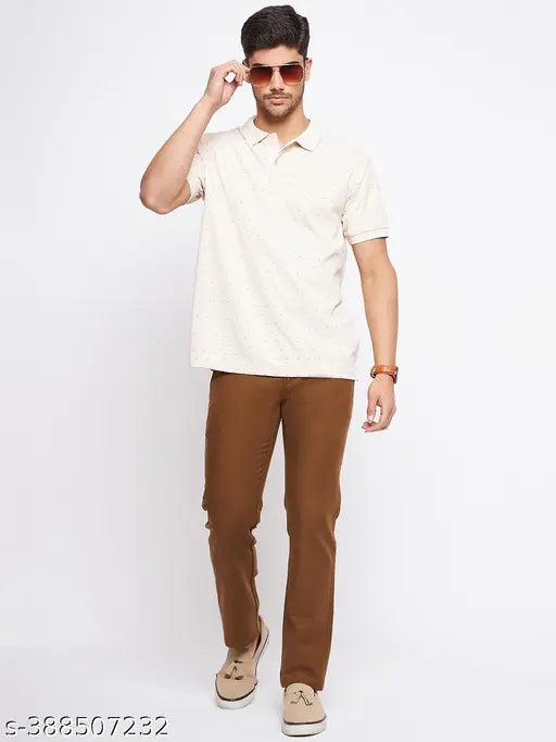 Mens cotton half sleeves printed polo t-shirt, vibrant design on short sleeves, size M (chest 40in, length 27in)