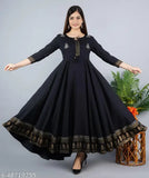 Rayon flared embroidered Anarkali Kurta, printed combo with three-quarter sleeves, women's clothing for festive and party wear