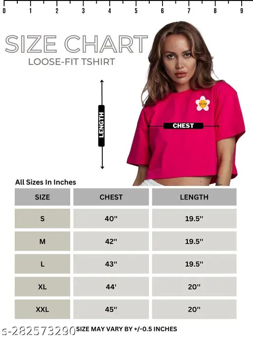 Magenta cotton blend oversized flower print crop top for women & girls, suitable for all body types