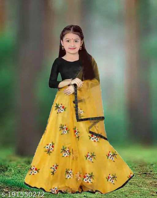 Indian net lehenga choli for girls, ages 3-15 years, latest flower designer semi-stitched wedding wear