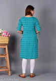 Printed cotton three-quarter sleeve kurti for women, Indian attire