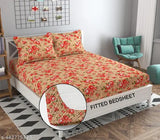 Prime collections Super Soft Double sized Cotton Bedsheet with 2 Pillow Covers, botanical print, elastic fitted (78X72X6 Inch), machine washable