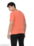 Orange polycotton men's half sleeve t-shirt, round neck, solid pattern, dapper style for casual wear