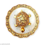 Golden Metal Tortoise on Glass Plate Decorative Showpiece - Vastu-aligned metal tortoise platter, 14cm x 1.5cm x 10cm, India origin