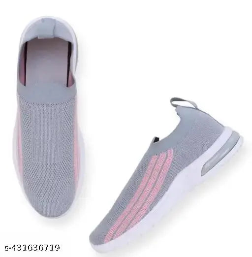 Pink and white women's casual sneakers with a sporty design