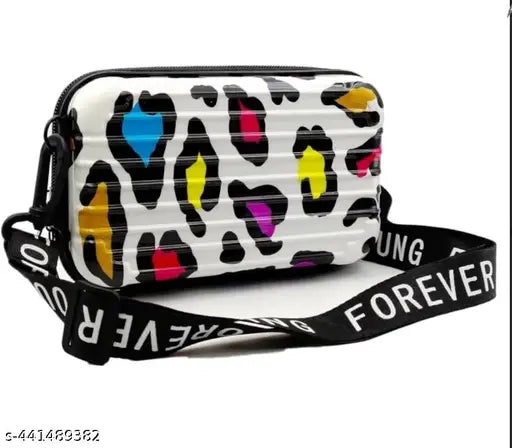 Multicolored detachable strap sling box bag for women, convertible cosmetic box bag with rainbow pattern, multiple card slots