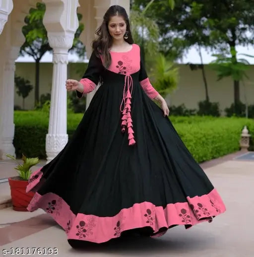 Black Reyon kameez kurta with embroidered border, women's traditional ethnic wear