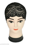 Black hijab cap under headscarf, with intricate lace trim