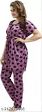 Purple printed satin pajama top set (pack of 2), premium quality sleepwear for women, trending kaftan style, comfortable all-night wear for work from home