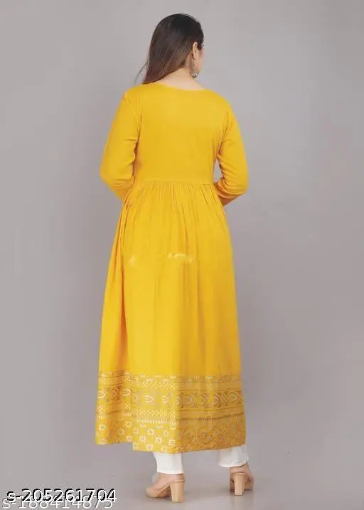 Rayon Anarkali long gown, single-patterned three-quarter sleeves, ideal for daily wear and special occasions