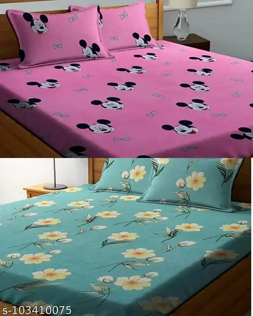 King size double bed combo pack with Minnie mouse and Mickey mouse pillow covers